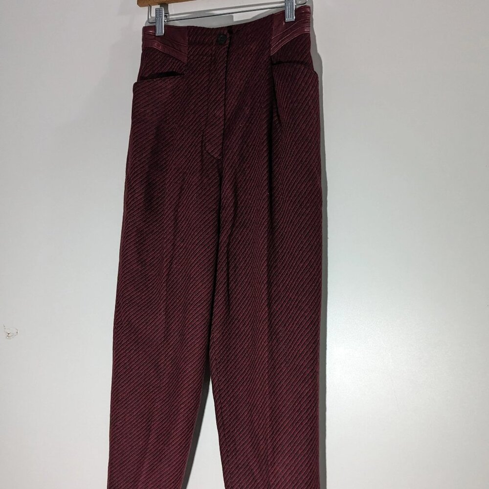 *3/$10* Bagatelle High Waisted Pleated Pants with Leather Waist Bugundy VINTAGE